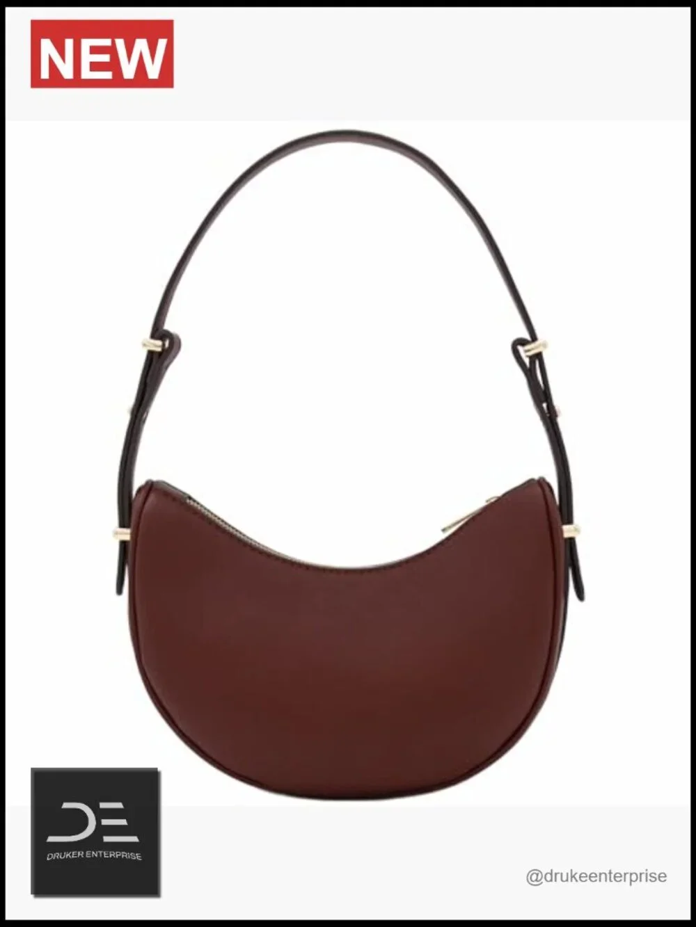 Small Crescent Smooth Faux Leather Underarm Shoulder Bag